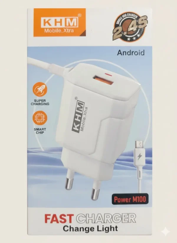 KHM Mobile Xtra Power M100 Fast Charger with Change Light Android Micro USB Cable 1