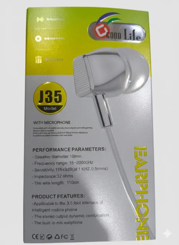 Good Life J35 Handsfree Wired Earphones with Built-in Microphone for Mobile Phones Good Life J35 Handsfree Wired Earphones with Built-in Microphone for Mobile Phones 1