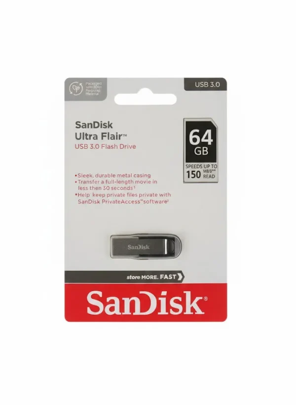 SanDisk Ultra Flair 64GB USB 3.0 Flash Drive – Metal Casing High Speed 150MB/s Read Pen Drive 1