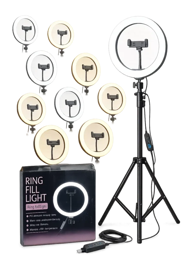 Professional 10 Inch RGB LED Ring Fill Light with Phone Holder and Dimmable USB Remote Control 1