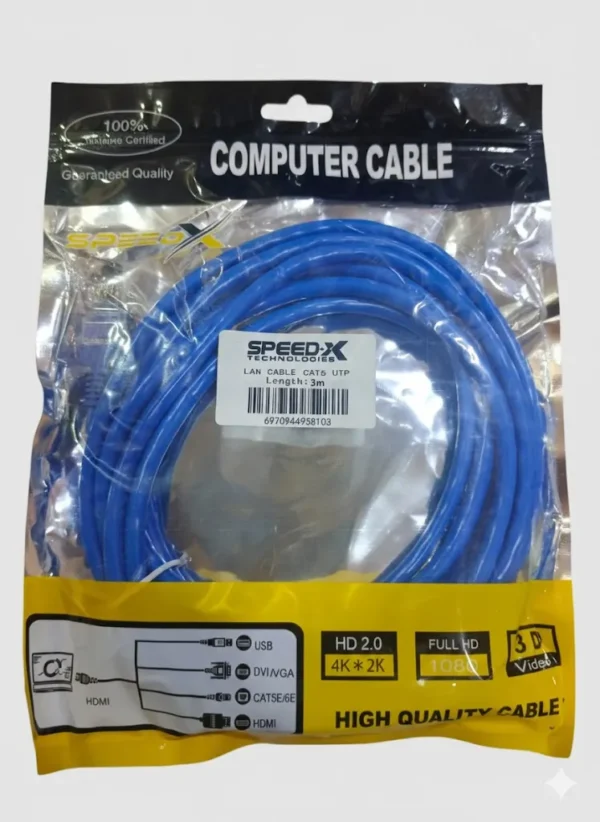 Speed-X Technologies Blue LAN Cable CAT5 UTP High Quality Computer Cable 3m Length for High Speed Internet Networking 1